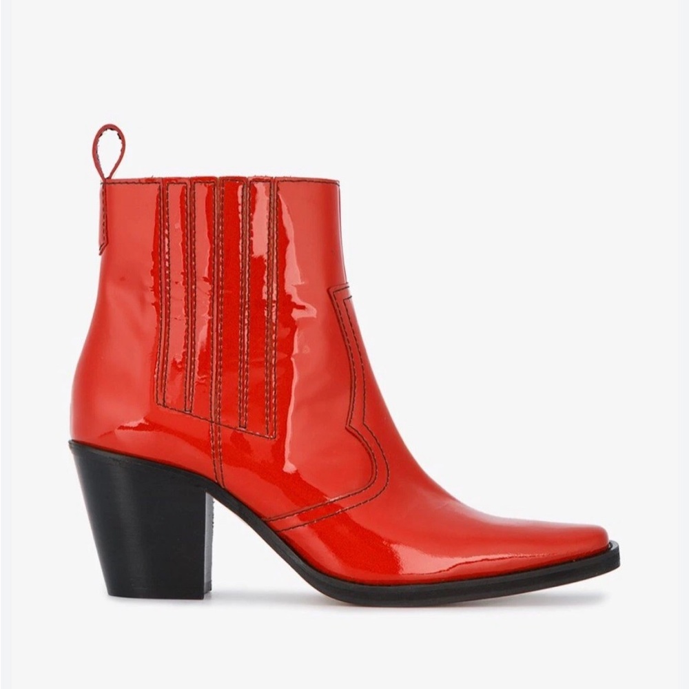 GANNI Callie Western Chelsea Boots Red Patent Leather Sz 38 US 7 7.5 G118 - Picture 2 of 16